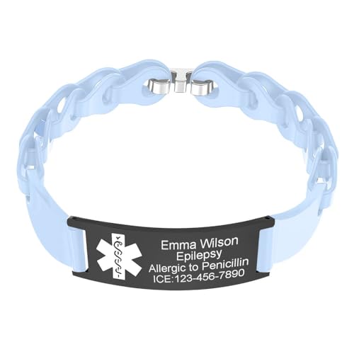 BAIYI HOPE Personalized Stainless Steel Medical Alert ID Bracelets for Boyfriend and Girlfriend Silicone Sports Medicine Emergency ID Wristband Customized Weight Loss Surgery Bracelet for Women Men