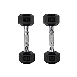 RitFit 5LB Dumbbells Set of 2 Rubber Encased Dumbbell Sets with Optional Rack for Home Gym, Coated Hand Weights for Strength Training, Workouts