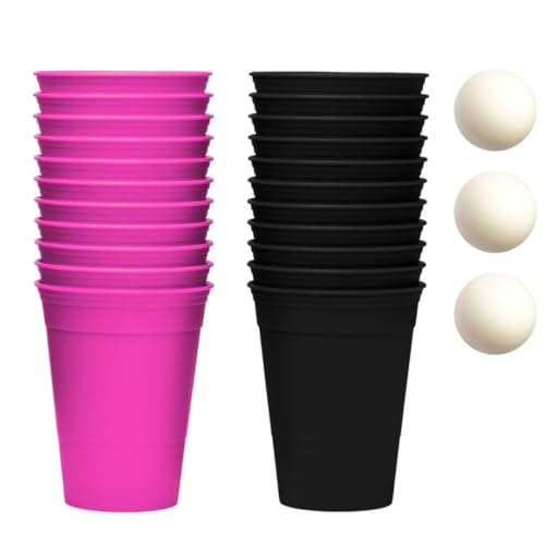InnoNeeds, Becher Set, 22 Hartplastik Becher, wiederverwendbar und spülmaschinenfest, 16oz / 473ml, Mehrwegbecher (Pink, Schwarz)