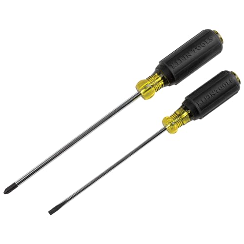 Image of Klein Tools 85742 Screwdriver Set, Made in USA, 3 /16 Cabinet and #2 Phillips Precision Machined Tips, Cushion-Grip Handles, Round Shank, 2-Piece