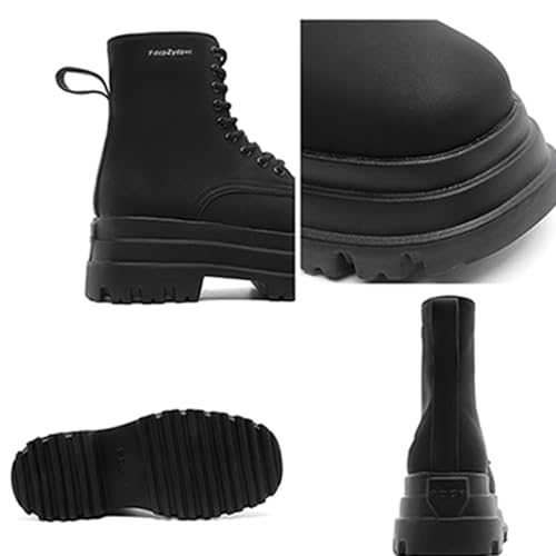 Men's Leather Platform Combat Boots Retro Round Top Lace-Up Comfort Chunky Heel Lug Sole Non-Slip High Top Casual Biker Ankle Booties2
