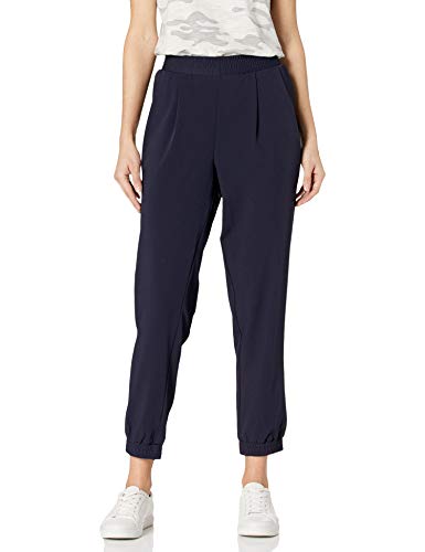 Amazon Brand - Daily Ritual Women's Fluid Stretch Woven Twill Jogger Pant with Ribbed Cuff, Navy, Medium