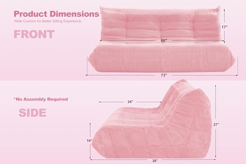 Image of Bean Bag 3-Seater Chair Big Sofa Beanbag Chair for Adults Fireside Chair Bean Bag Lounger with Memory Foam Filled for Home,Apartment or Gaming Venue（Pink Teddy）