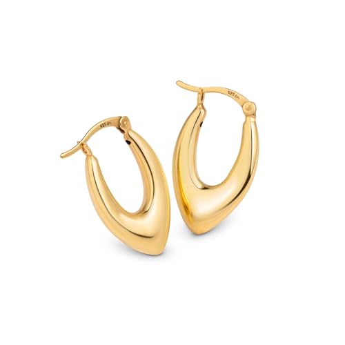 Amberta Solid 925 Sterling Silver Chunky Hoop Earrings for Women | Lightweight Thick Dome Oval Gold Hoops