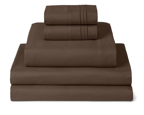 Image of Mellanni Split King Sheets Set - 5 PC Iconic Collection Bedding | Hotel Luxury, Extra Soft, Cooling Bed Sheets - Wrinkle, Fade, Stain Resistant (Split King, Brown)