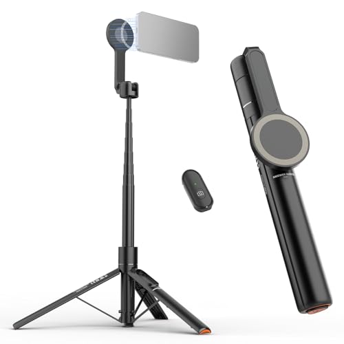 Image of NEEWER Basics 5.48' Magnetic Selfie Stick Tripod Compatible with MagSafe iPhone Android, Portable Travel Cell Phone Stand with Remote, One Button Unfold for Vlog Video Recording Streaming, PA989
