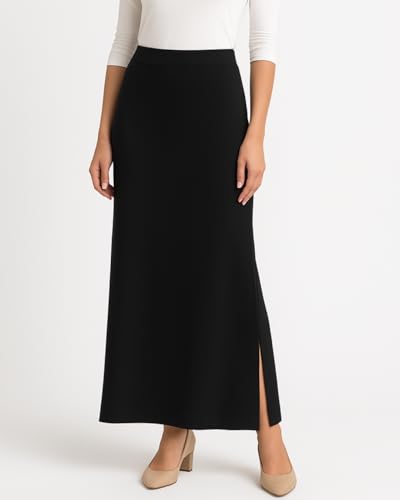 Kosher Casual Long Super Stretchy Fitted Maxi Skirt with Side Slits XL Black3