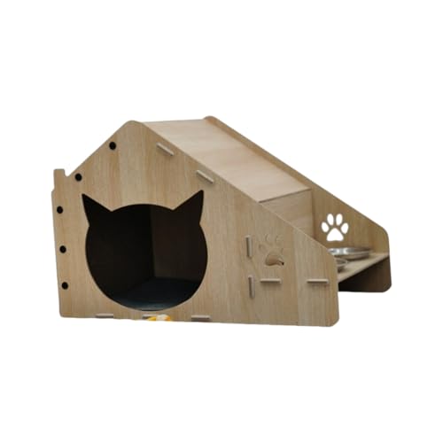 SRWE猫の爪とぎボード一体型猫ベッド 通気性 広々とした特大猫ケージ 木製猫ヴィラ 猫ベッド カスタム 密閉 冬 暖かさ (58cm,ナチュラル)