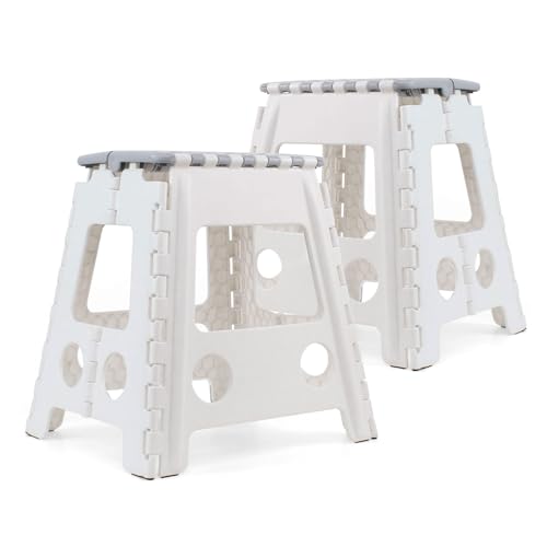 The Secret Home - Pack de 2 Taburetes Plegables Multiusos - Escalera Antideslizante de PVC - Altillo para Cocina, Baño o Dormitorio (Blanco, 29x22x39)