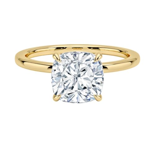 1-5 CT Cushion Moissanite Engagement Ring 10K 14K 18K Solid Yellow Gold & 925 Sterling Silver Solitaire Engagement Ring Promise Bridal Ring Christmas gift for Women(2ct, Cushion)