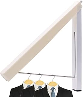 Tengs Folding Wall Hanger, Wall Mounted Clothes Rail, Multifunctional Portable Clothes Storage Organiser, Space Saving Clothes Wall Hanger for Balcony Bathroom Bedroom Laundry Off-White * 1 Pack