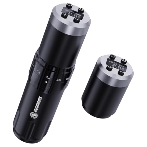 Dragonhawk Stylo de Tatouage Rotatif Sans Fil 2 Batteries 1500mAh, 7 Courses Réglables 2.4-4.2mm, Affichage LED pour Débutants Noir