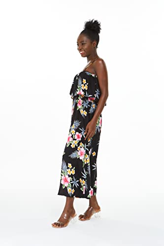 Image of Family Matching Hawaiian Clothes, Hibiscus Black | Black Hibiscus Print • Soft Rayon Fabric • Family Matching Outfits • Vacation Ready • Luau Party Wear