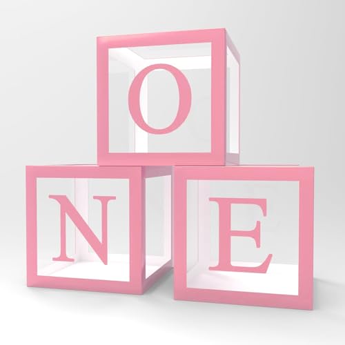 Image of Rozi Decoration Pink Number 1 Balloon Box Set of 3 | 11.8 inch First Birthday Decor Boxes for Baby Girl | 1st Birthday Party Supplies with Clear Window & Letter Cutout