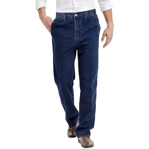 IDEALSANXUN Mens Jeans Relaxed Fit Stretch Jeans Dark Blue Jeans Casual Pull On Elastic Waist Pants, Dark Blue, 42x30 Cover