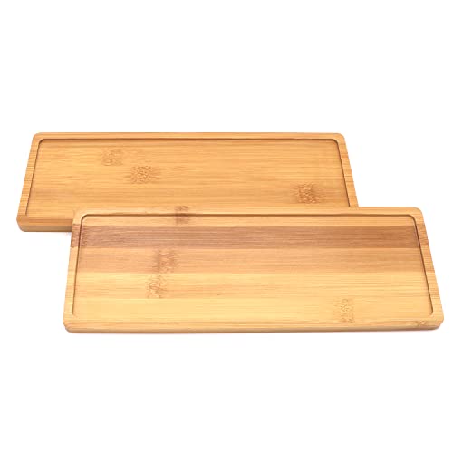 Bamboo Plant Saucer 11.8 X 4.3 X 0.39 Inch 2 Pack Rectanglar Plant Pot Tray For Modern Ceramic Flower Pot #TOP22