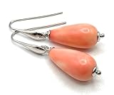 Pendientes Largos de Lagrimas Coral Rosa y Plata 925, Joyería Minimalistas para Mujeres, Made in Italy