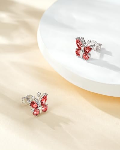 Butterfly Earrings for Women：925 Sterling Silver Birthstone Earrings Stud Dainty Cute Stuff Jewelry Gifts for Daughter Friend Birthday Graduation Christmas Prom4