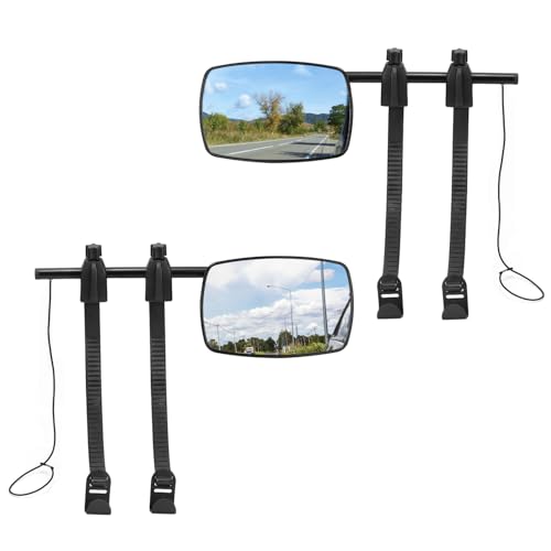 QWORK® 1 Pair Caravan Towing Mirror, Universal Adjustable Mirrors with Clamps & Rubber Straps, Compatible with SUV, Truck, Trailer, Camper, Vans
