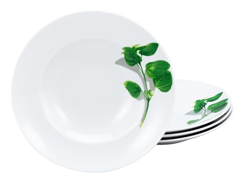 Creatable, 23436, Serie BASILIKUM, 4-teiliges Geschirrset, Pastateller aus Porzellan, spülmaschinen- und mikrowellengeeignet, Made in Europe
