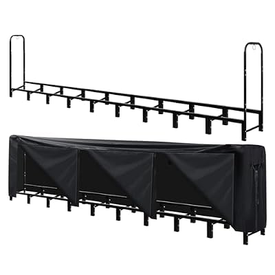 Lanlelin 12FT Firewood Rack with Cover - Outdoor Use Ready, Quick-Access Zippered Cover for Easy Wood Storage & Retrieval, Wind-Resistant Straps, Stable & Secure Construction