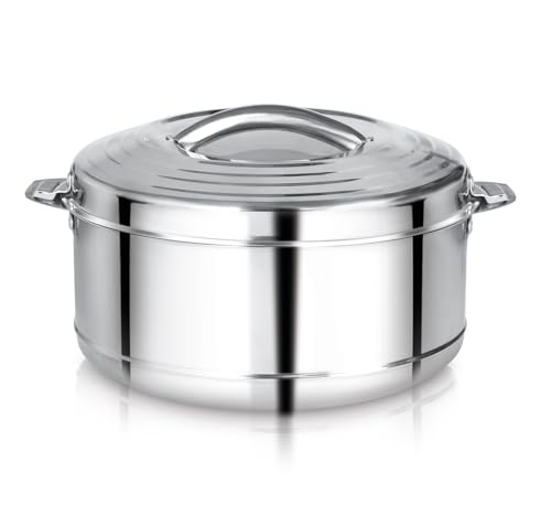 Image of KC Premium Stainless Steel Insulated Casserole | Double Walled | Hot Pot with Steel Lid | for Curry, Rice and Roti 4000ML Capacity
