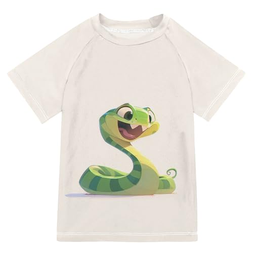 Cartoon Snake Boy Bathing Suit Short Sleeves Workout Shirts Swimwear Beach Tops 3T