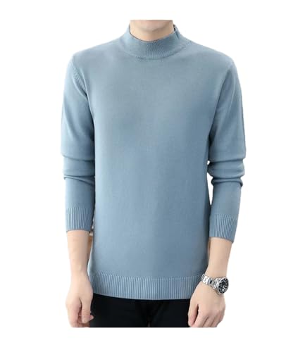Dcvmvmn Men's Autumn and Winter Sweater Wool Sweater Men's Pullover Half High Collar Soft and Warm Knitted Sweater Blue