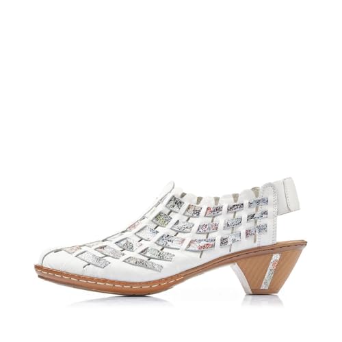 Image of Rieker 46778 Sina Women's Heels - Sling-Backs, Leather Upper, Hand-Woven Design, Anti-Stress Comfort, Flexible Sole, Secure Fit, and Timeless Everyday Style