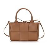 Women Woven Tote Small Crossbody Bag 8.66 x 5.5 x 3.1in, Weave Handbag Shoulder Bag Built-in Zipper Pursewith Detachable Strap(Brown, S)