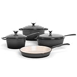 Kitchen Academy, olla de hierro fundido, juego de 7 piezas con hornos holandeses, ollas de hierro fundido esmaltadas, sartén para salsas, sartén, 3 tapas, juego de horno holandés, juego de ollas y