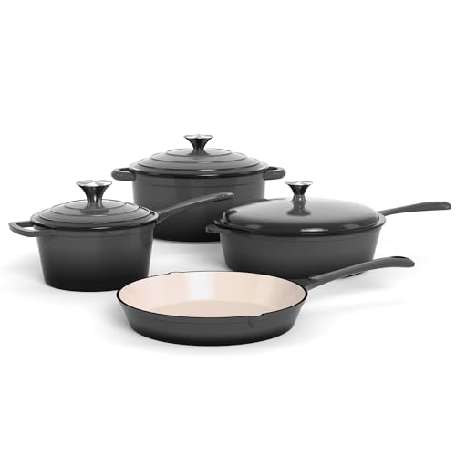 Kitchen Academy, olla de hierro fundido, juego de 7 piezas con hornos holandeses, ollas de...