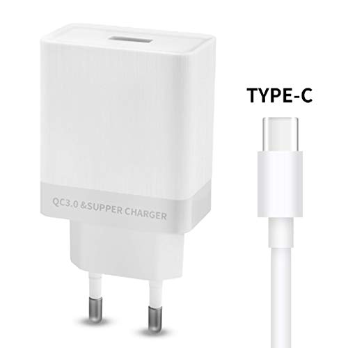 BEISK, Super Cargador USB Pared + Cable Tipo C, Súper Rápida, 4.5A, Enchufe Europa para Android, Samsung S10/S9/S8/Note, Huawei P30/P20/Mate20, Xiaomi, Motorola, LG, Etc. Blanco