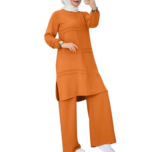 Image of Abayas Dress For Women Muslim Long Sleeve Loose Top Pants 2 Pcs Dubai Islamic Muslim Women Matching Sets