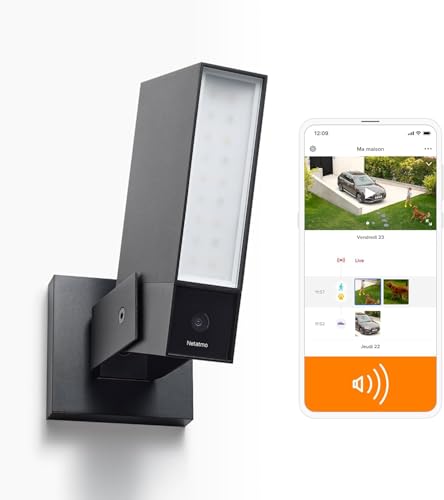 Netatmo Caméra de Surveillance Extérieure Intelligente avec Sirène 105dB, WiFi, Eclairage...