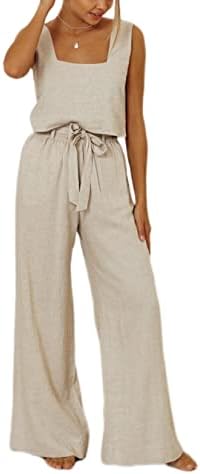 1OO% Cotton Linen Sets For Women 2 Piece Outfits Two Piece Summer Lounge Sets Linen Cruise Outfits Spring Vacation Outfits 2023- Linen Wide Leg Pants Set (XXL, Black)