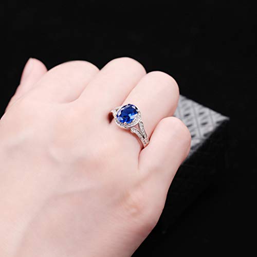 Uloveido 2.2CT Blue Spinel Eternity Ring Women 925 Sterling Silver Halo Anniversary Ring for Women Wedding Engagement FJ0432