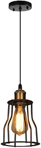 SOUTHPO Vintage Pendant Lighting Creative Metal Pendant Lamp Retro Industrial Edison Adjustable Hanging Lights Cage Shade Mini Loft Decor Chandeliers for Dining Rooms 1×E26 MAX40W Ø5.91 inch Black (S)