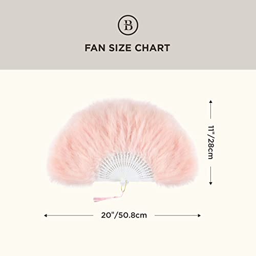 BABEYOND Marabou Feather Fan 20s Vintage Folding Fan Flapper Hand Fan for Costume Dancing Show Tea Party Wedding Decoration (Light Pink) - Thumbnail 6