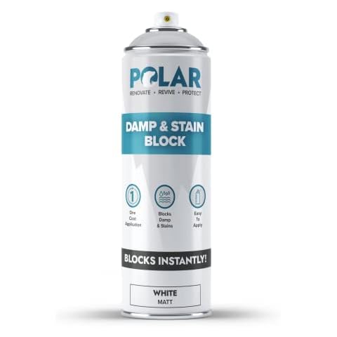 Polar Damp & Stain Block Spray - Matt White - 500ml - Stops & Removes Mould & Stains - Ideal For Interior Walls & Ceilings - Wood, Plaster, Cement, Stone & Brick - Packaging May Vary Cover