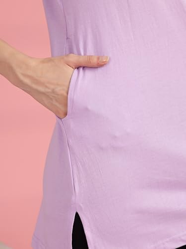 Image of 9shines Label Cotton Plus Size Long T-Shirt Tunic | Hip Covering Regular Top Nightwear| Sleepshirt Lounge wear for Women with Pocket (M-7XL)