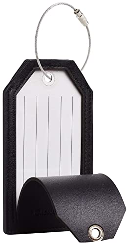 Casmonal Luggage Tags With Full Back Privacy Cover W/Steel Loops (Black 02 Pcs Set) #TOP4