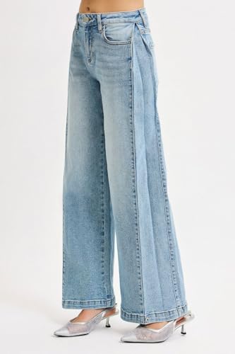 Risen Jeans - Mid Rise Fit Wide & Barrel Transferable Leg Snap Closed Hem Jeans - PW212554