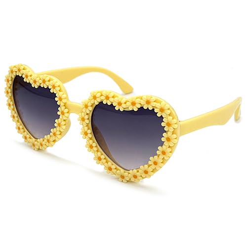 XINB LOOK Kids Heart Shaped Sunglasses Stylish Cute Flower Sunglasses for Toddler Girls Age 3-10 Outdoor Beach Eyewear UV400 (1 Yellow)