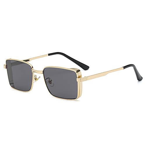 HMRGLMIE-Steampunk Sunglasses Men Women Retro Rectangle Punk Metal Frame Sun Glasses UV400