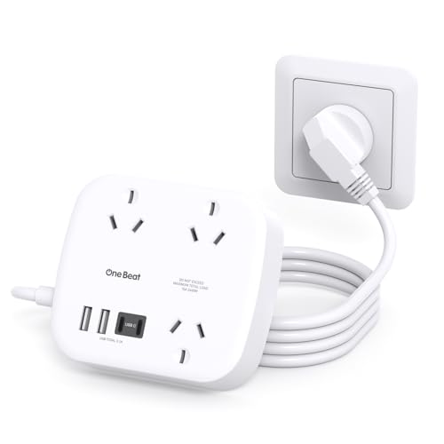 One Beat Power Board with USB,Travel Power Strip with 3 AC Outlets,2 USB A and 2 USB C Ports,1.5M Flat Extension Cord,No Surge Protection Cruise Ship Essentials for Office,Home,Travel,Cruise
