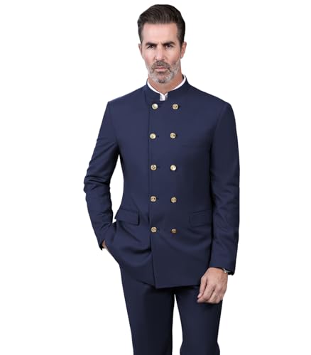 Chinese Suits for Men Double Breasted Stand Collar 2 Pieces Nehru Mandarin Traditional Wedding Mens Suit