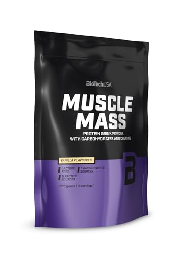 BioTechUSA Muscle Mass | Proteine e Carboidrati in Polvere | con Peptidi di Creatina e Glutammina | Guadagno | Senza Lattosio | Creatina Micronizzata | 1000 g | Vaniglia