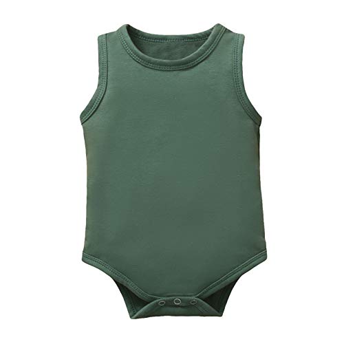 Infant Baby Boys Girls Sleeveless Solid Romper Bodysuit Clothes Set Summer Beachwear Outfits Newborn Buttons Jumpsuit Cute Swimwear Photo Props Clothing Set Army Green