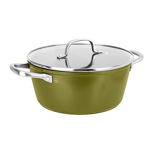 Sitram 715704 Faitout Aluminium Recyclé Ø 24 cm H 10,5 cm Vert Metallisé Revêtement intérieur sans PFOA - Manche en Inox Riveté - Couvercle vapeur en...